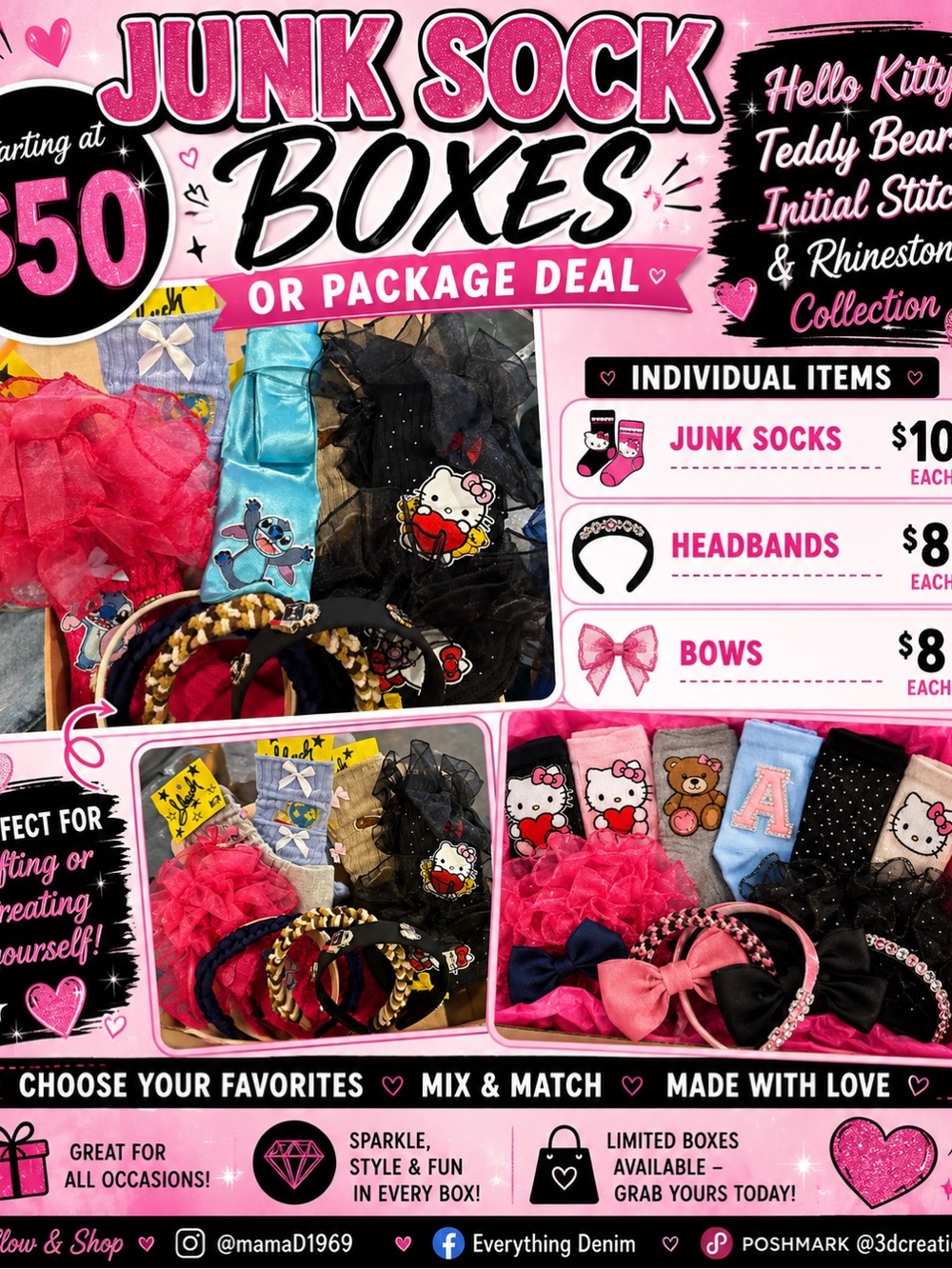 Hello Kitty Junk Socks Pack - Pink, Black, Blue